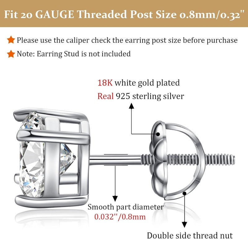 DELECOE 2-Pairs 925 Stering SilverScrew Earring Backs for Diamond Earrings, 14K Gold Plated Hypoallergenic Screw Backs Replacement, Secure Screw on Back Earrings for Women Fit for Threaded Post Sizes .032" - Image 2
